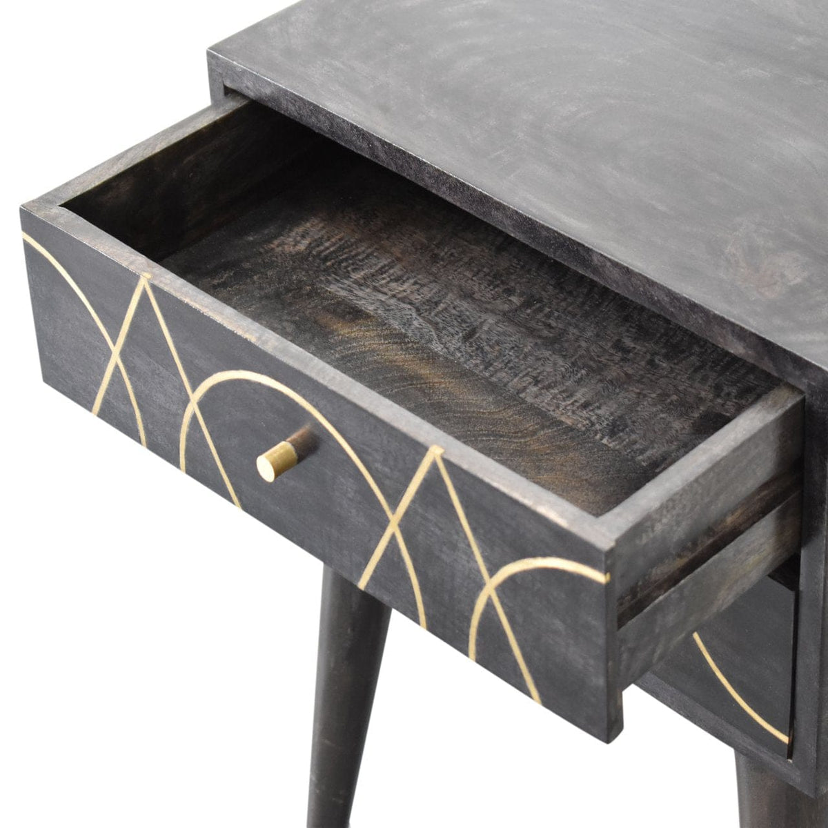 Mid-Century Modern Oslo Nightstand - Solid Mango Wood Bedside Table for Bedroom - product view 5 showing handcrafted...