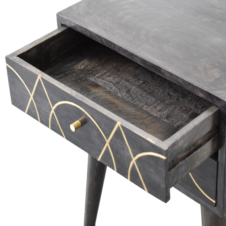 Mid-Century Modern Oslo Nightstand - Solid Mango Wood Bedside Table for Bedroom - product view 5 showing handcrafted...