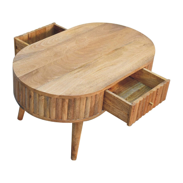 Mid-Century Modern Stripe Coffee Table - Solid Mango Wood Center Table for Living Room - product view 8 showing...