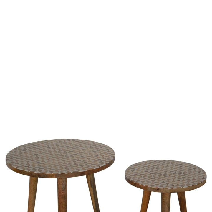 Mid-Century Modern White Pattern Footstool - Solid Mango Wood Accent Stool for Living Room - product view 4 showing...