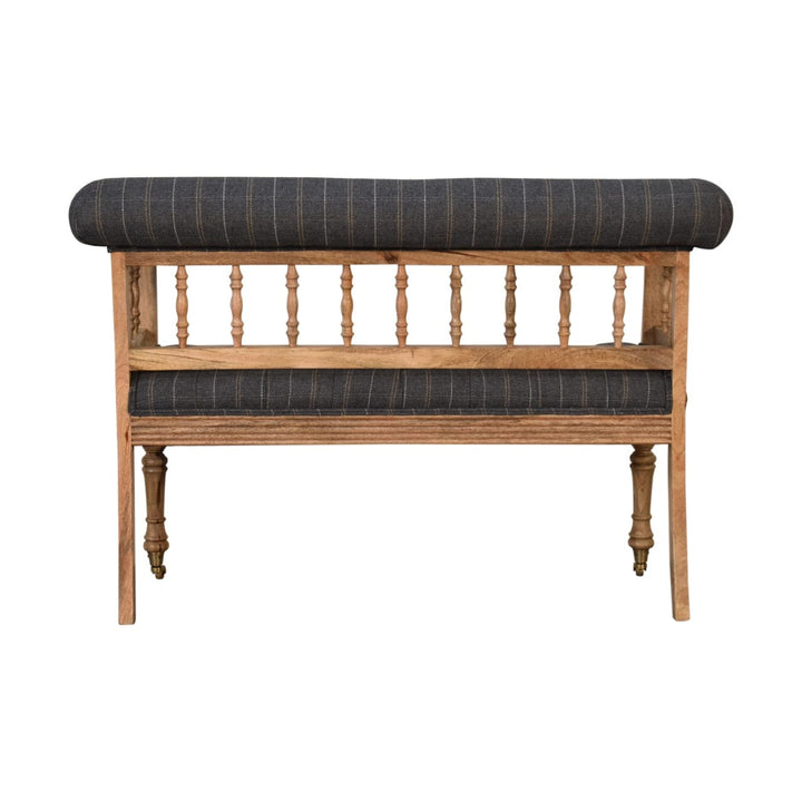 Mid-Century Modern Pewter Deep Button Hallway Bench - Solid Mango Wood Seating Furniture for Entryway - product view 8...