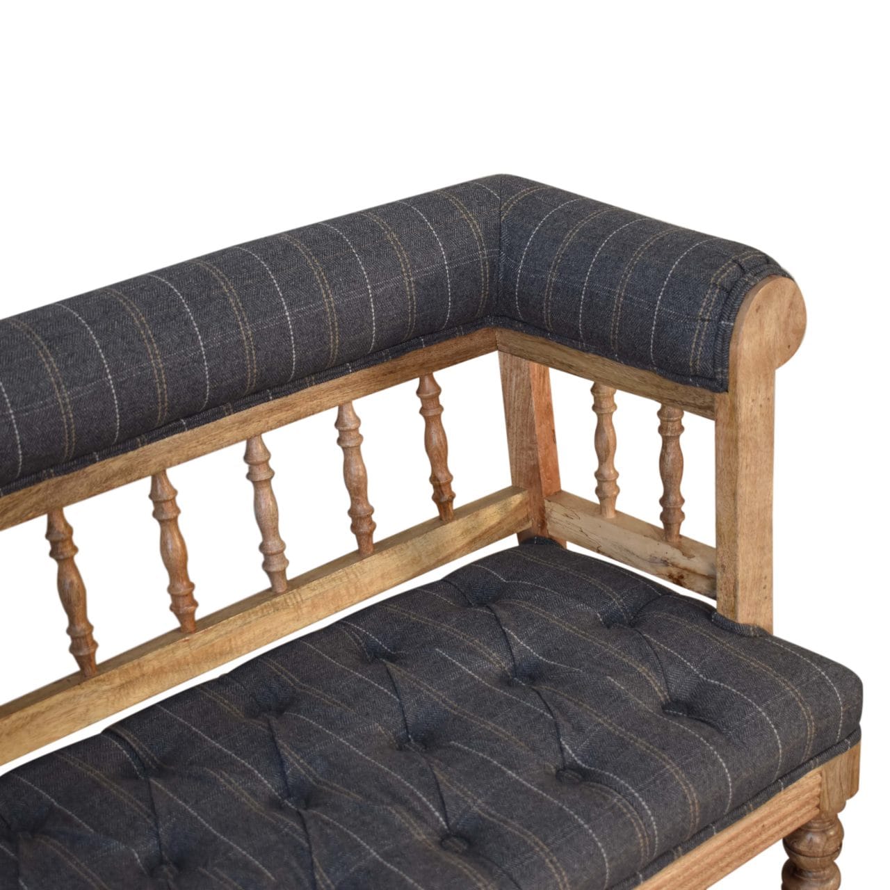 Mid-Century Modern Pewter Deep Button Hallway Bench - Solid Mango Wood Seating Furniture for Entryway - product view 5...
