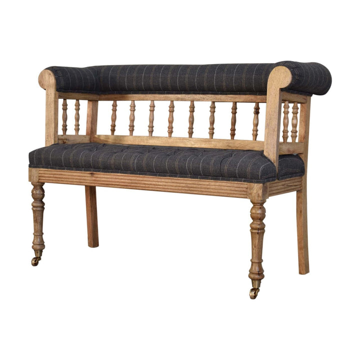 Mid-Century Modern Pewter Deep Button Hallway Bench - Solid Mango Wood Seating Furniture for Entryway - product view 2...