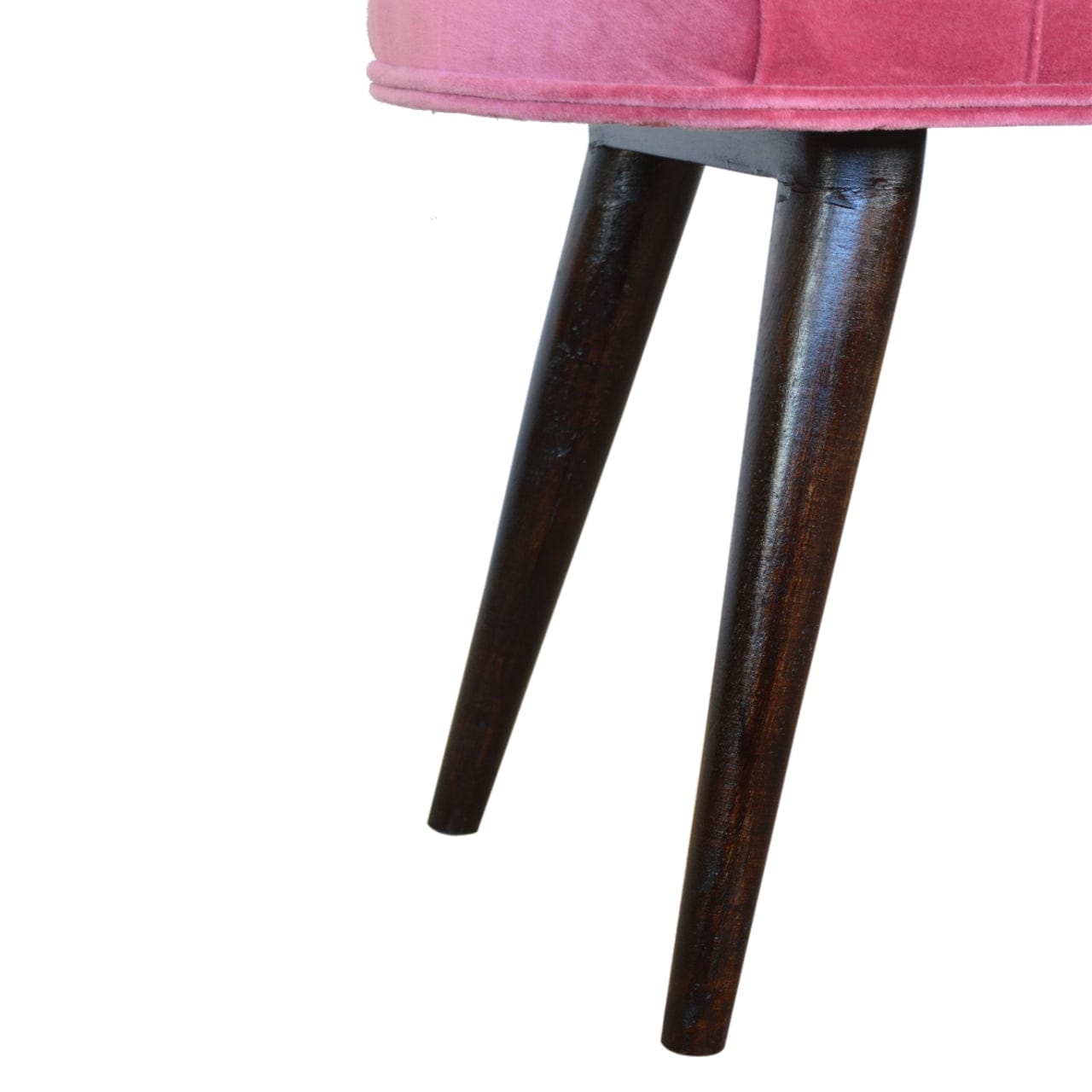 Mid-Century Modern Pink Cotton Velvet Button Bench - Solid Mango Wood Seating Furniture for Entryway - product view 7...