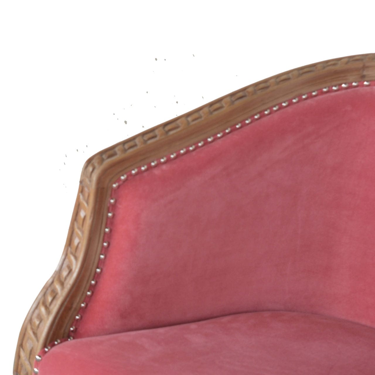 Mid-Century Modern Pink Velvet Occasional Chair in Solid Mango Wood - product view 5 showing handcrafted solid mango wood...