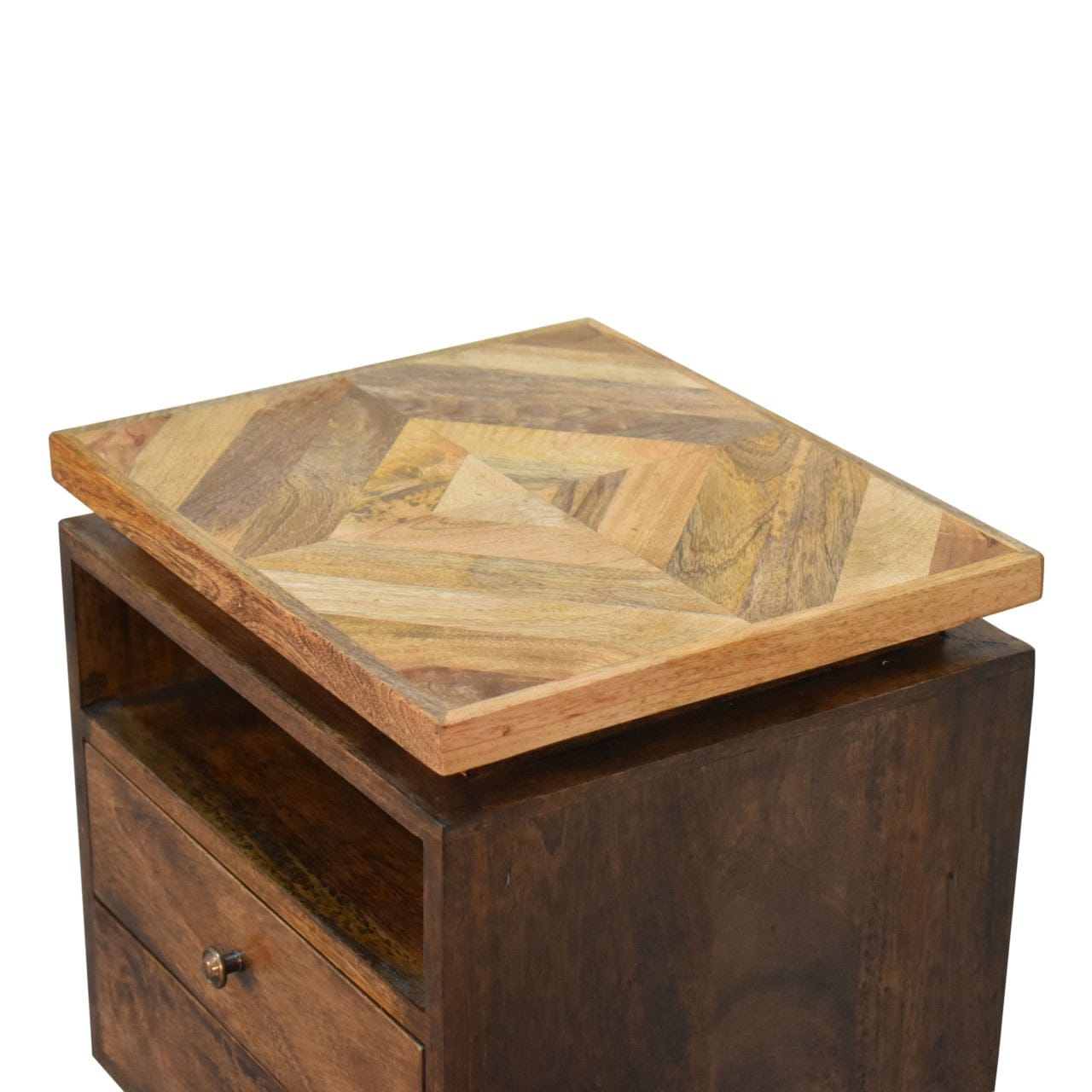 Mid-Century Modern Platform Nightstand - Solid Mango Wood Bedside Table for Bedroom - product view 8 showing handcrafted...