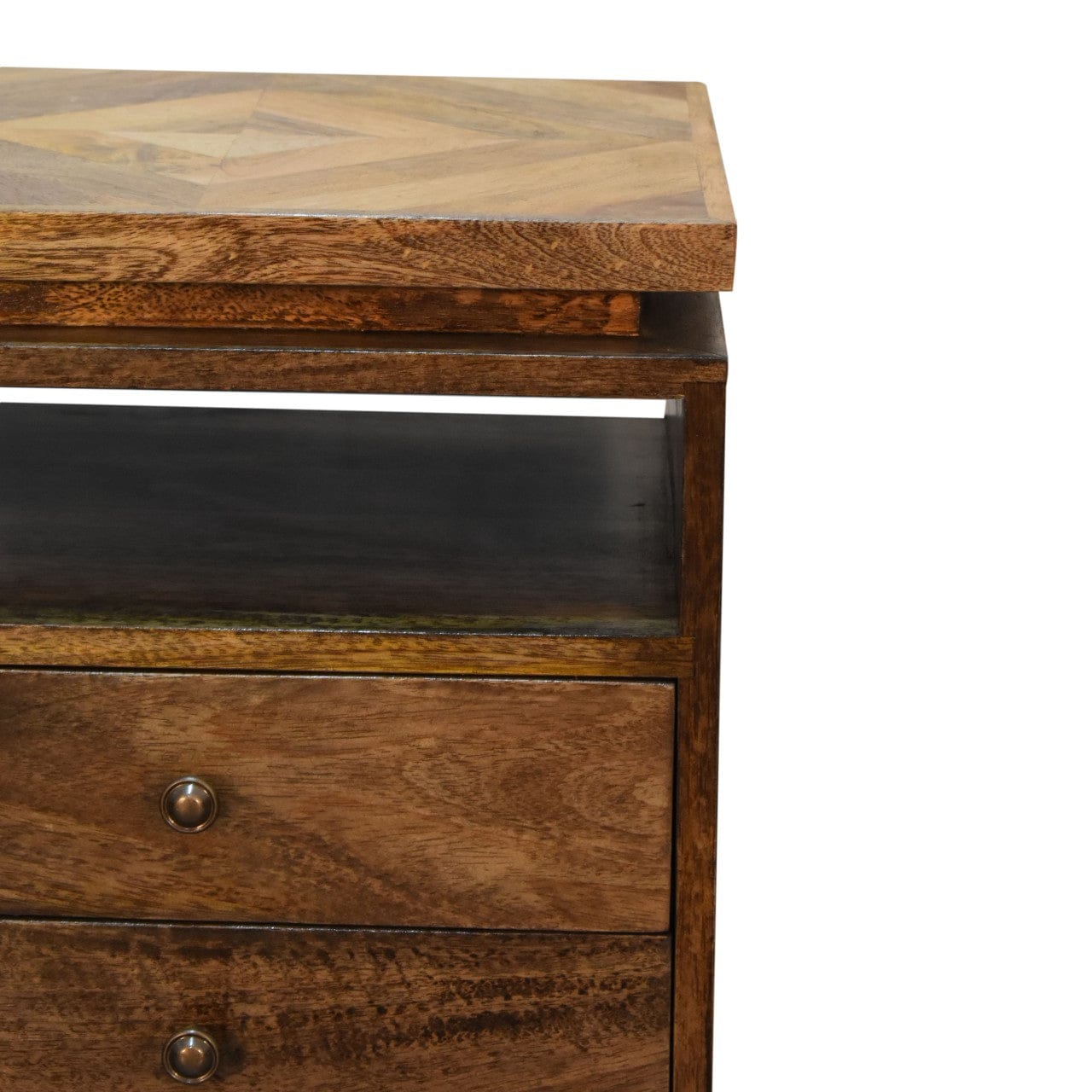 Mid-Century Modern Platform Nightstand - Solid Mango Wood Bedside Table for Bedroom - product view 5 showing handcrafted...