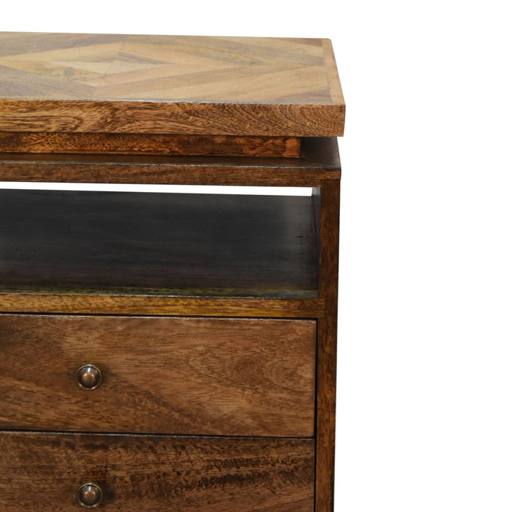 Mid-Century Modern Platform Nightstand - Solid Mango Wood Bedside Table for Bedroom - product view 5 showing handcrafted...