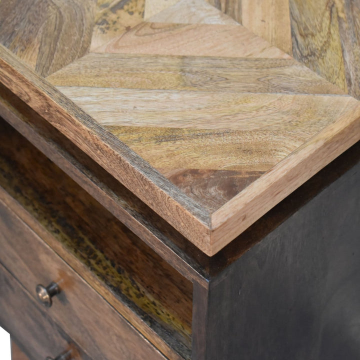 Mid-Century Modern Platform Nightstand - Solid Mango Wood Bedside Table for Bedroom - product view 6 showing handcrafted...