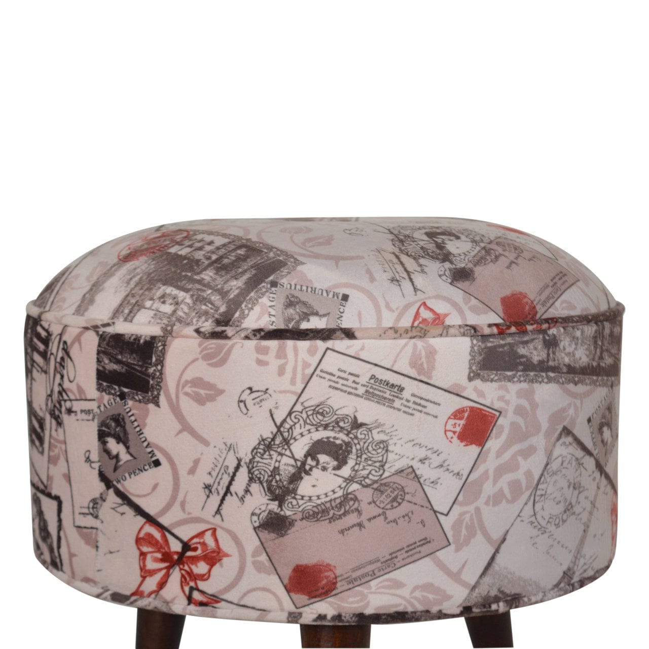 Mid-Century Modern Postcard Footstool - Solid Mango Wood Accent Stool for Living Room - product view 2 showing...
