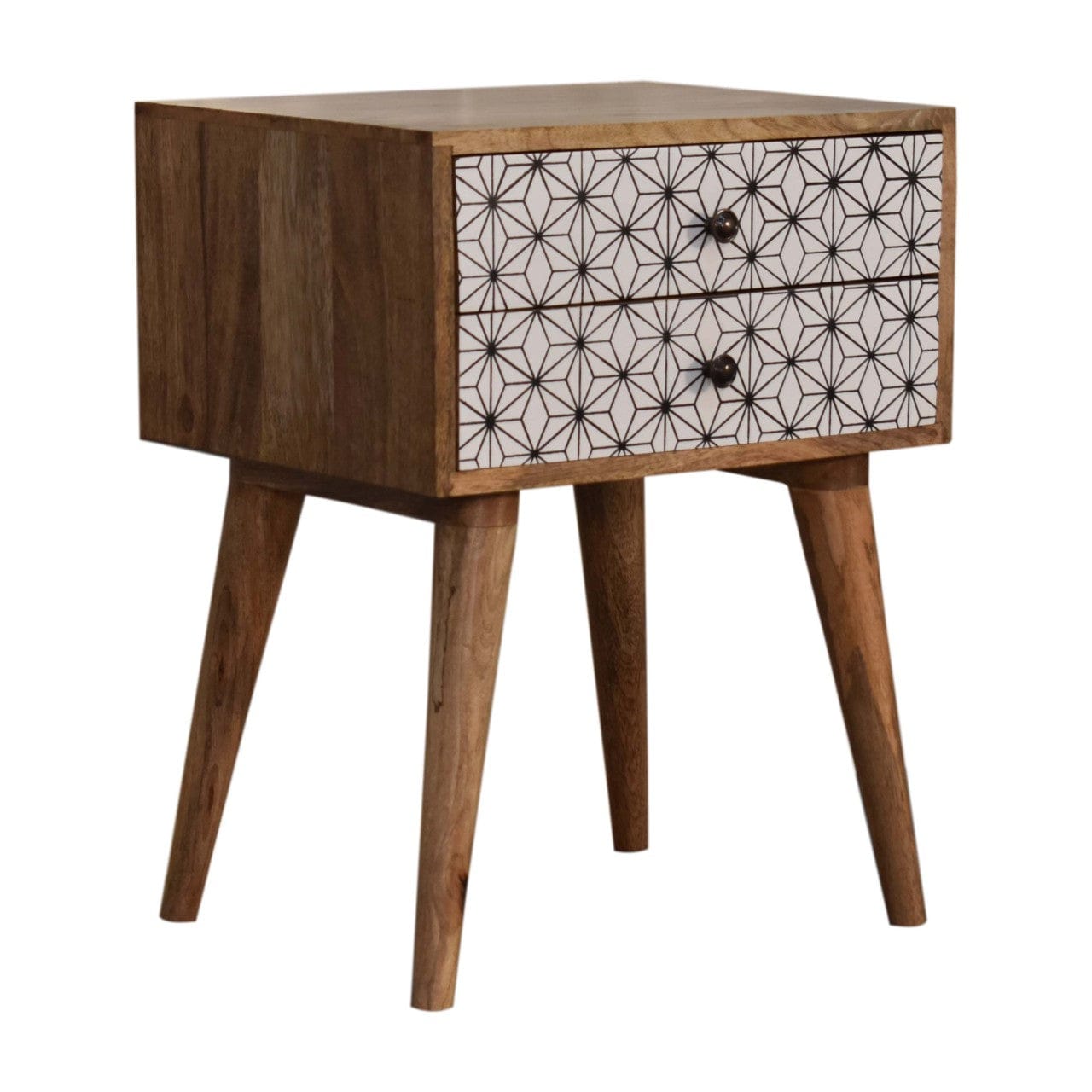 Mid-Century Modern Prima Nightstand - Solid Mango Wood Bedside Table for Bedroom - product view 2 showing handcrafted...