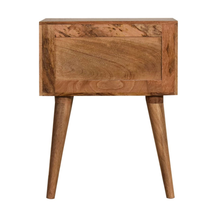 Mid-Century Modern Prima Nightstand - Solid Mango Wood Bedside Table for Bedroom - product view 3 showing handcrafted...