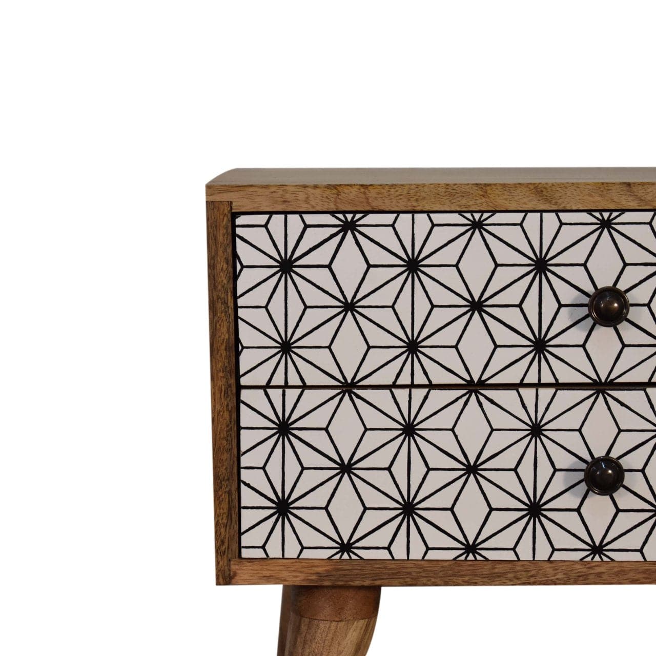 Mid-Century Modern Prima Nightstand - Solid Mango Wood Bedside Table for Bedroom - product view 8 showing handcrafted...