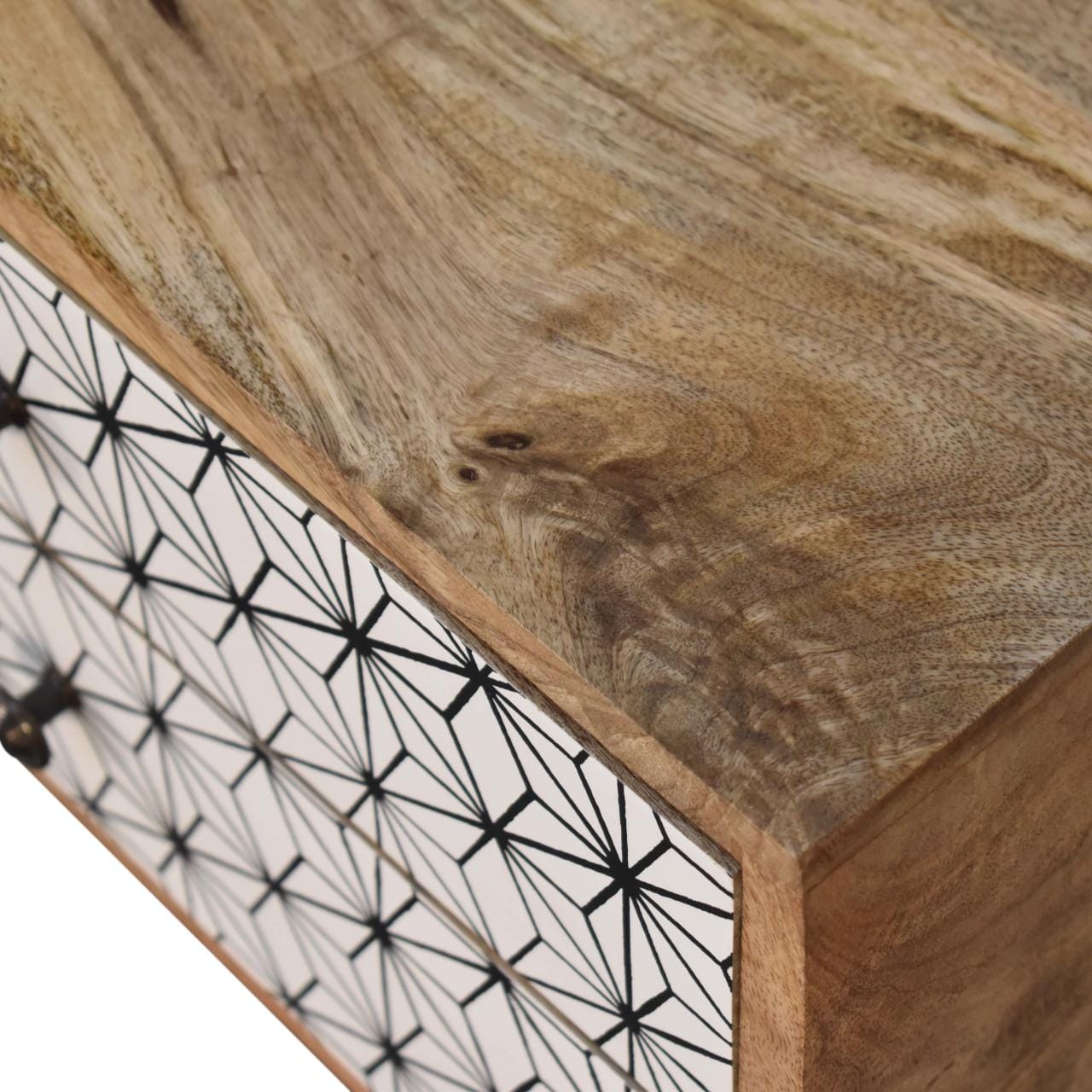 Mid-Century Modern Prima Nightstand - Solid Mango Wood Bedside Table for Bedroom - product view 7 showing handcrafted...