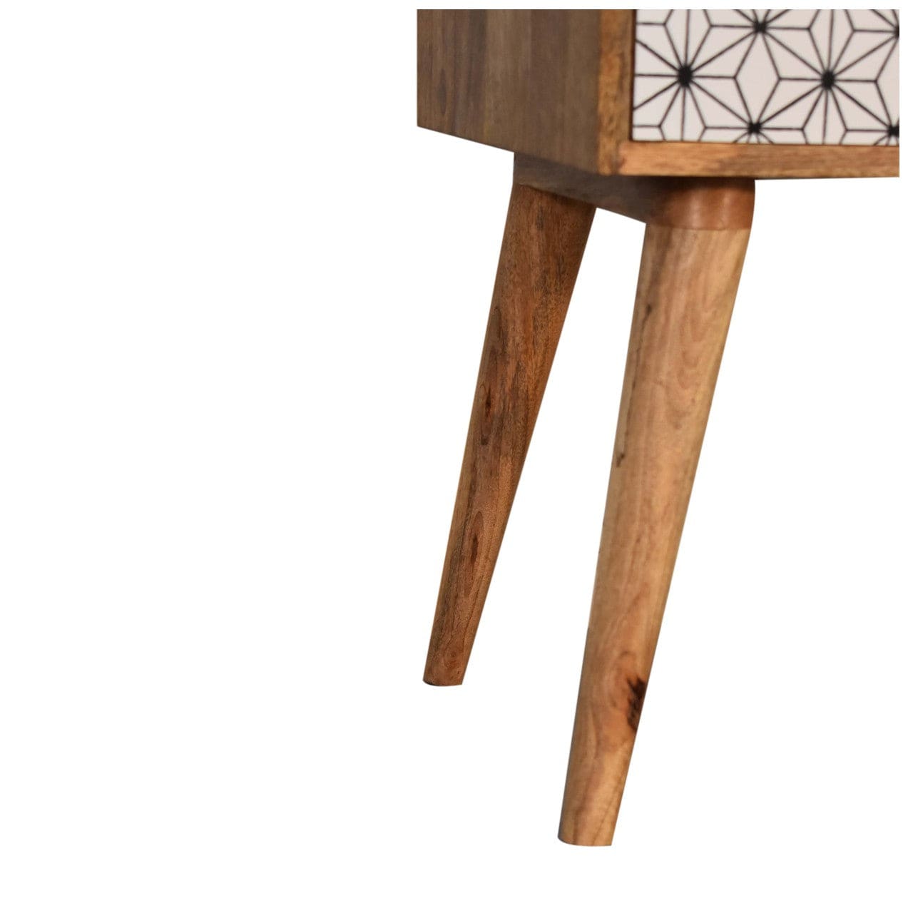 Mid-Century Modern Prima Nightstand - Solid Mango Wood Bedside Table for Bedroom - product view 5 showing handcrafted...