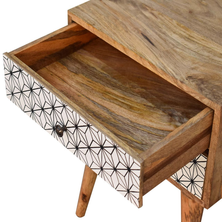 Mid-Century Modern Prima Nightstand - Solid Mango Wood Bedside Table for Bedroom - product view 6 showing handcrafted...