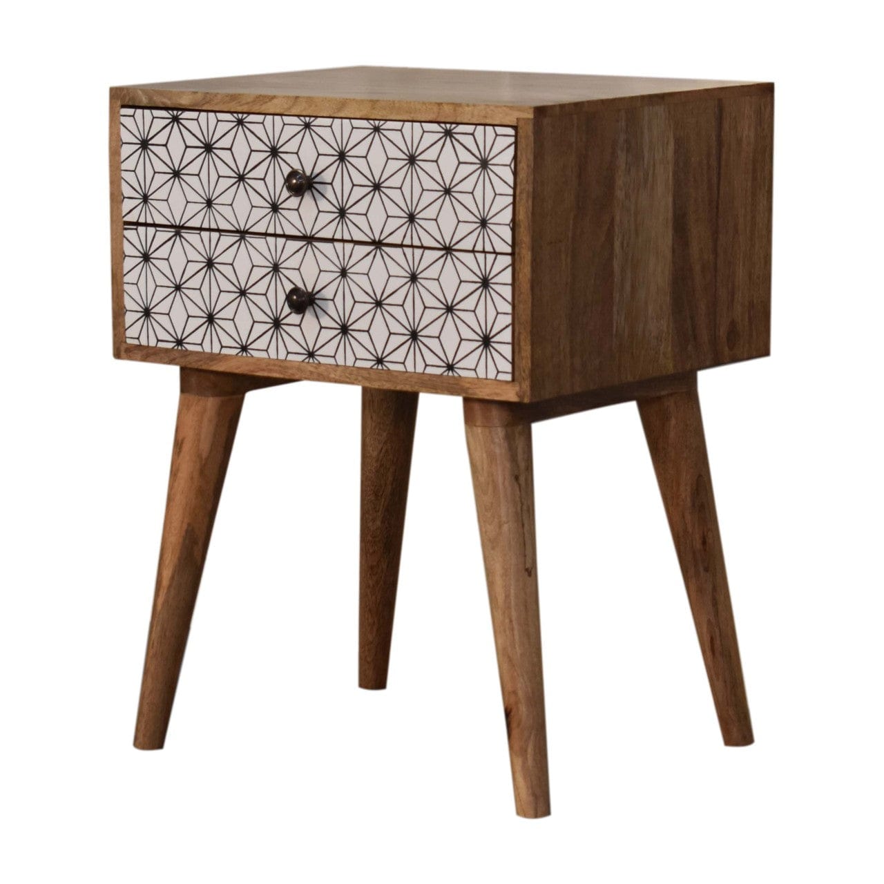 Mid-Century Modern Prima Nightstand - Solid Mango Wood Bedside Table for Bedroom - main view showing handcrafted solid...