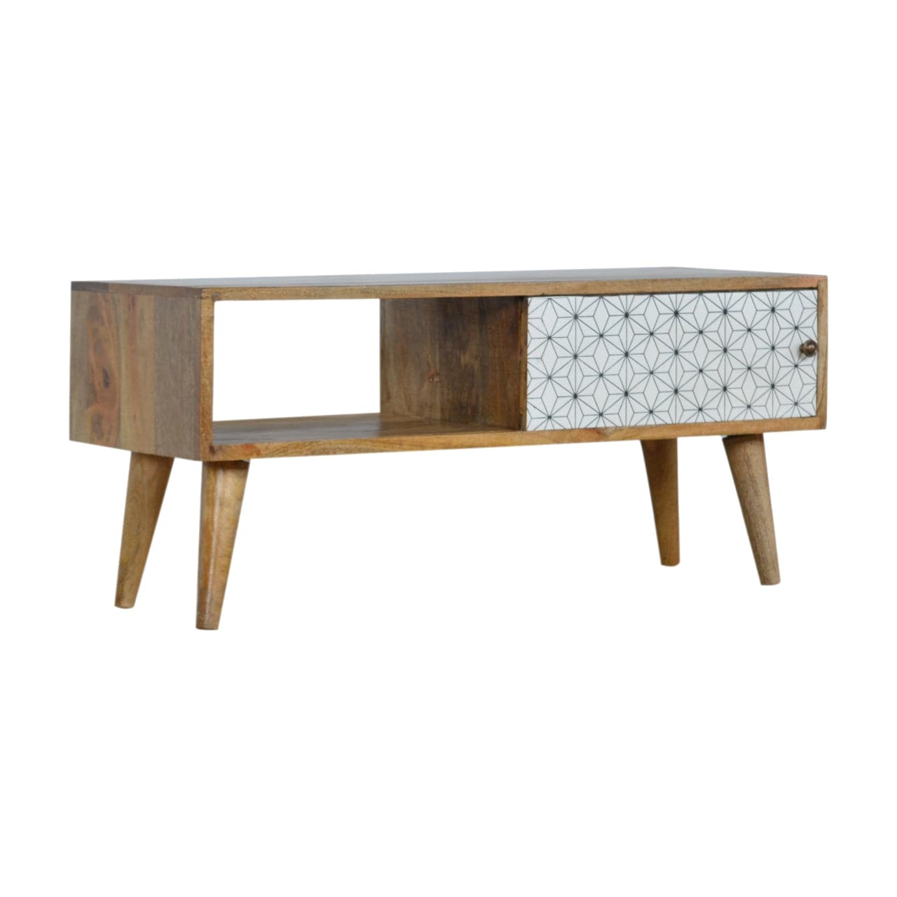 Mid-Century Modern Prima Sliding Door TV Stand - Solid Mango Wood Entertainment Center for Living Room - product view 2...