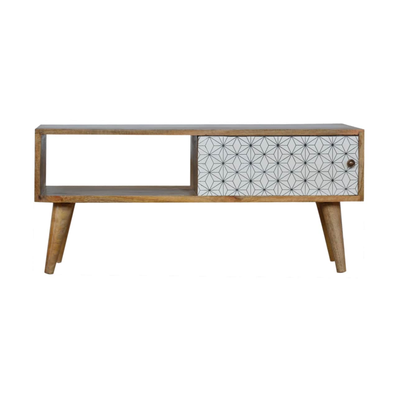 Mid-Century Modern Prima Sliding Door TV Stand - Solid Mango Wood Entertainment Center for Living Room - main view...