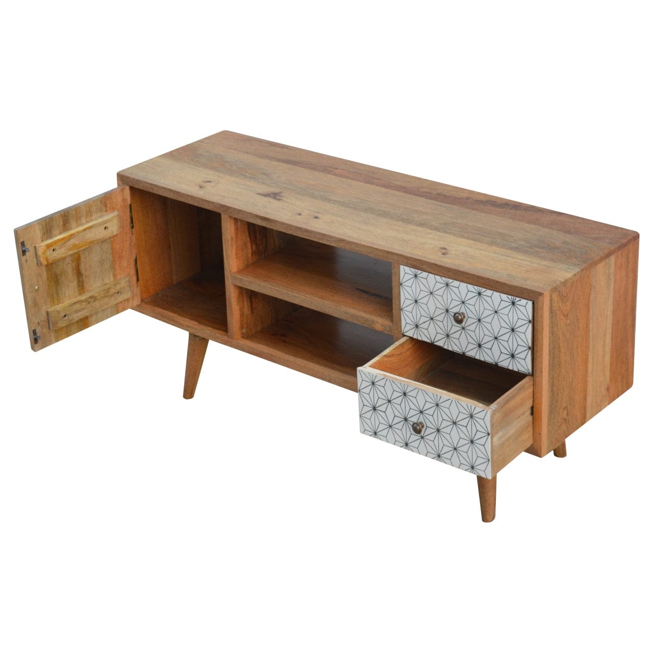 Mid-Century Modern Prima TV Stand - Solid Mango Wood Entertainment Center for Living Room - product view 7 showing...