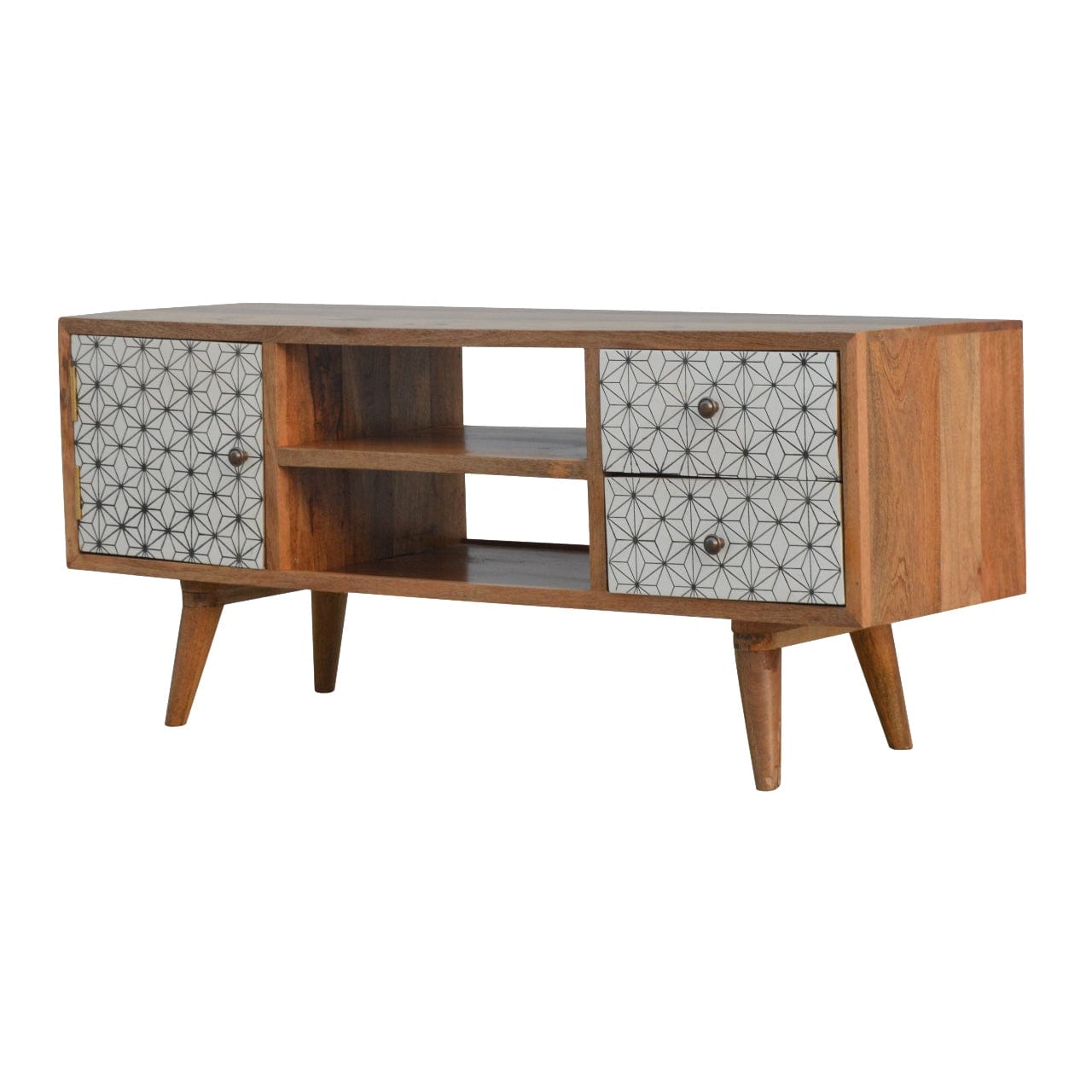 Mid-Century Modern Prima TV Stand - Solid Mango Wood Entertainment Center for Living Room - product view 2 showing...