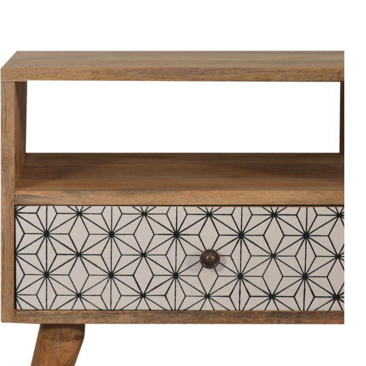 Mid-Century Modern Prima TV Unit - Entertainment Center in Solid Mango Wood - product view 3 showing handcrafted solid...
