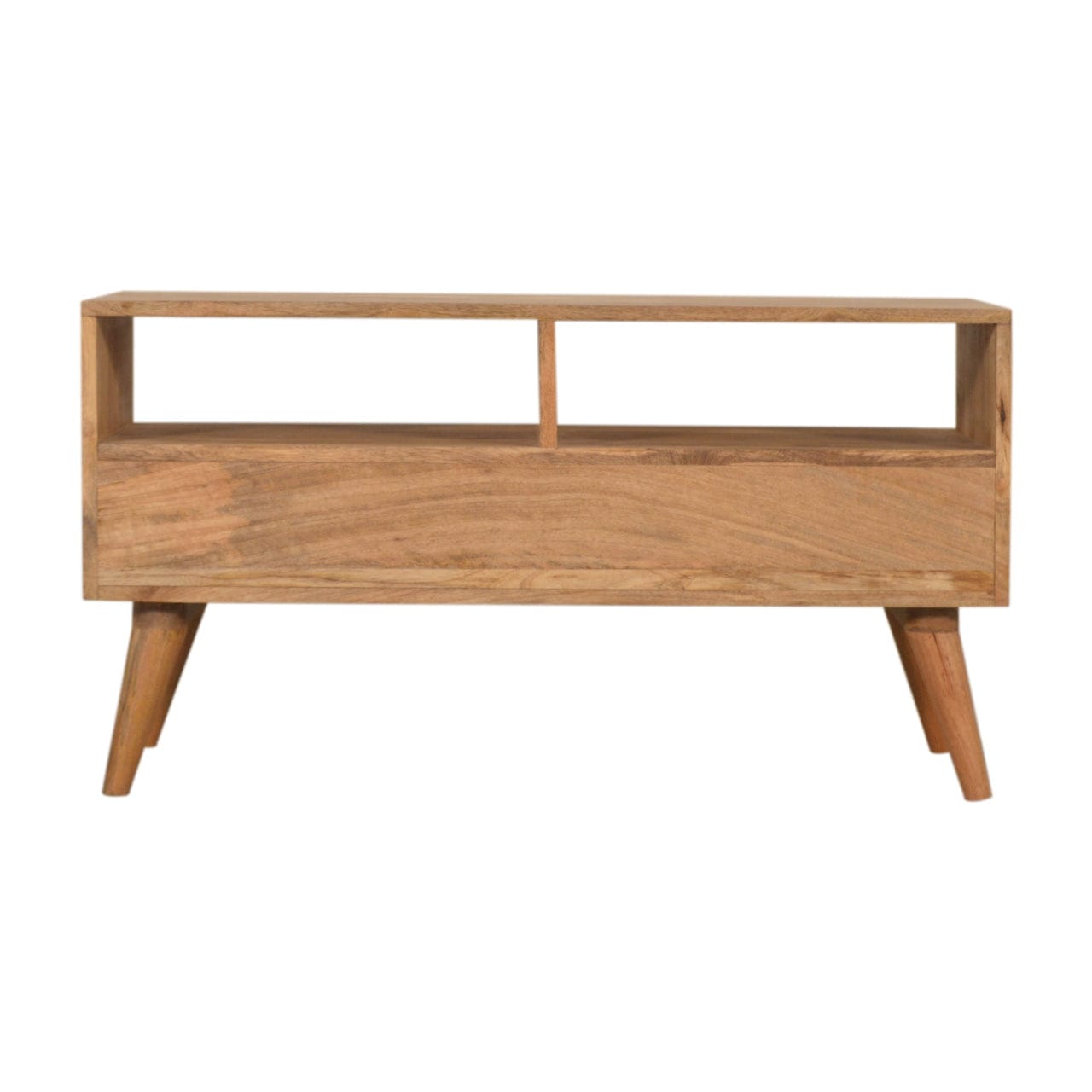 Mid-Century Modern Prima TV Unit - Entertainment Center in Solid Mango Wood - product view 8 showing handcrafted solid...