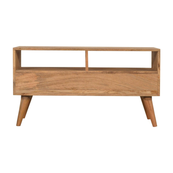 Mid-Century Modern Prima TV Unit - Entertainment Center in Solid Mango Wood - product view 8 showing handcrafted solid...