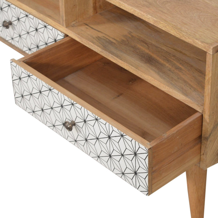 Mid-Century Modern Prima TV Unit - Entertainment Center in Solid Mango Wood - product view 5 showing handcrafted solid...