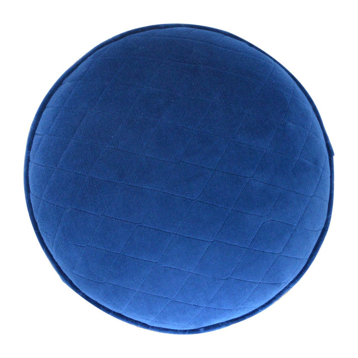 Mid-Century Modern Quilted Blue Velvet Footstool - Solid Mango Wood Accent Stool for Living Room - product view 3 showing...