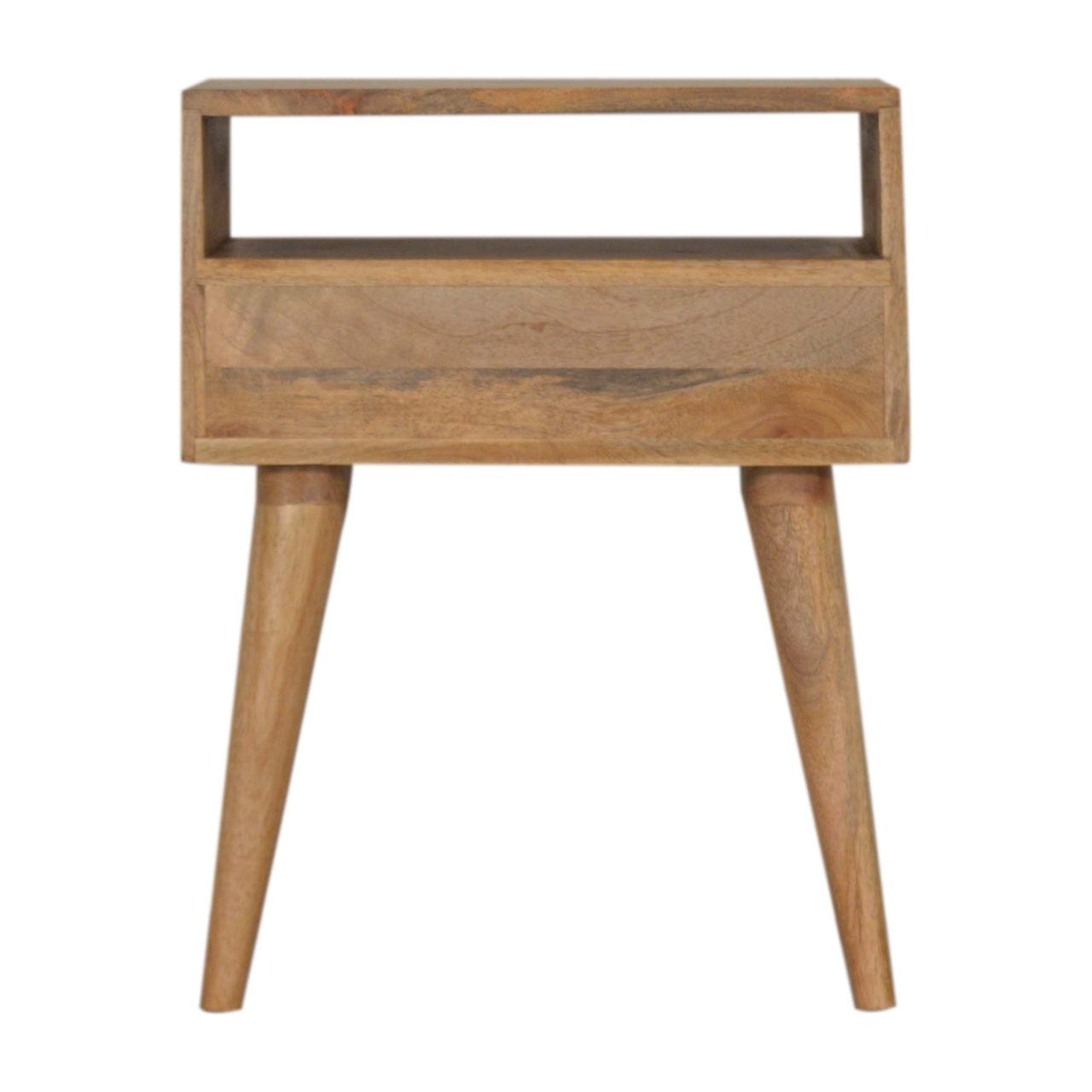 Mid-Century Modern Rafina Nightstand - Solid Mango Wood Bedside Table for Bedroom - product view 8 showing handcrafted...