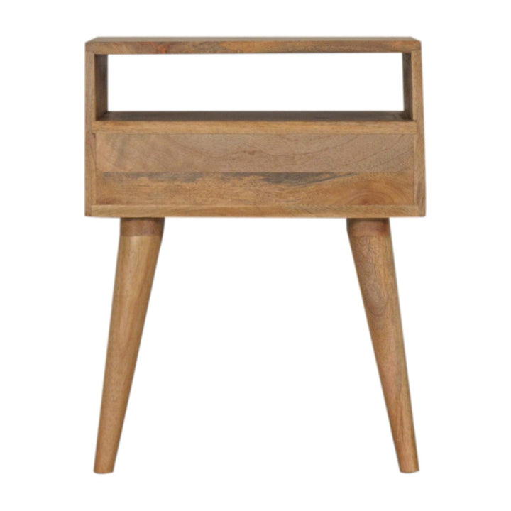 Mid-Century Modern Rafina Nightstand - Solid Mango Wood Bedside Table for Bedroom - product view 8 showing handcrafted...