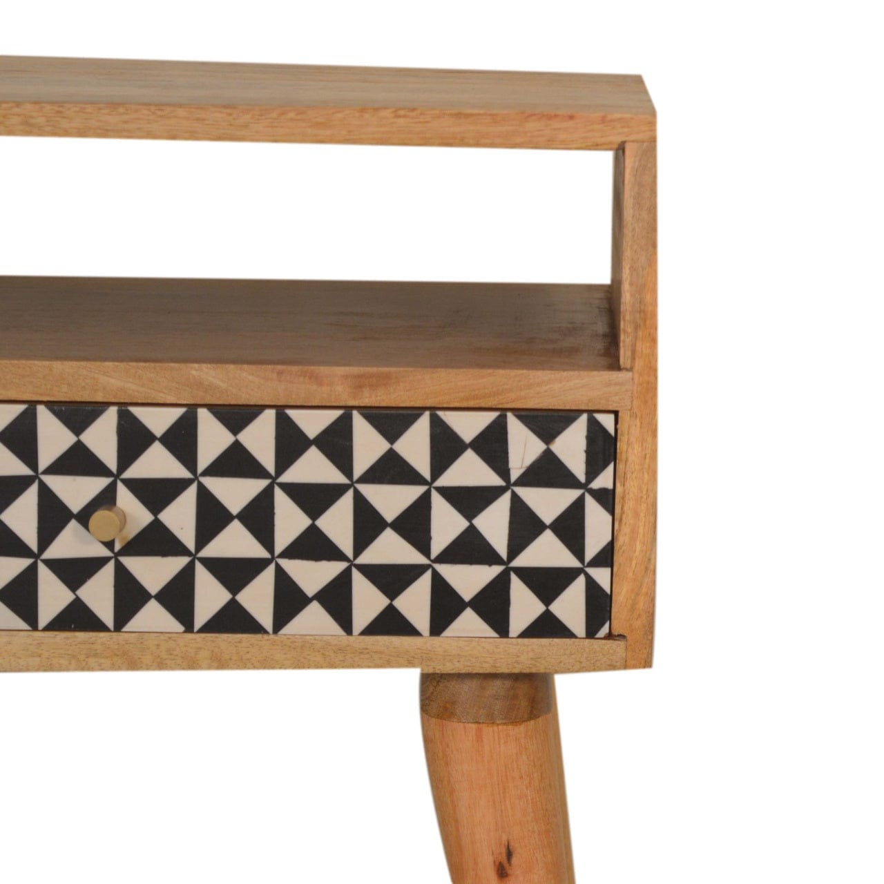 Mid-Century Modern Rafina Nightstand - Solid Mango Wood Bedside Table for Bedroom - product view 3 showing handcrafted...