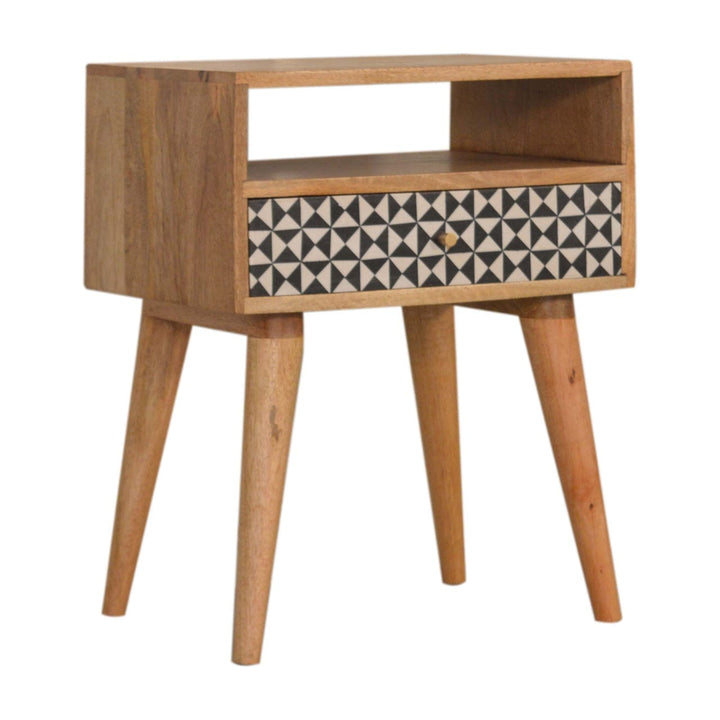 Mid-Century Modern Rafina Nightstand - Solid Mango Wood Bedside Table for Bedroom - main view showing handcrafted solid...