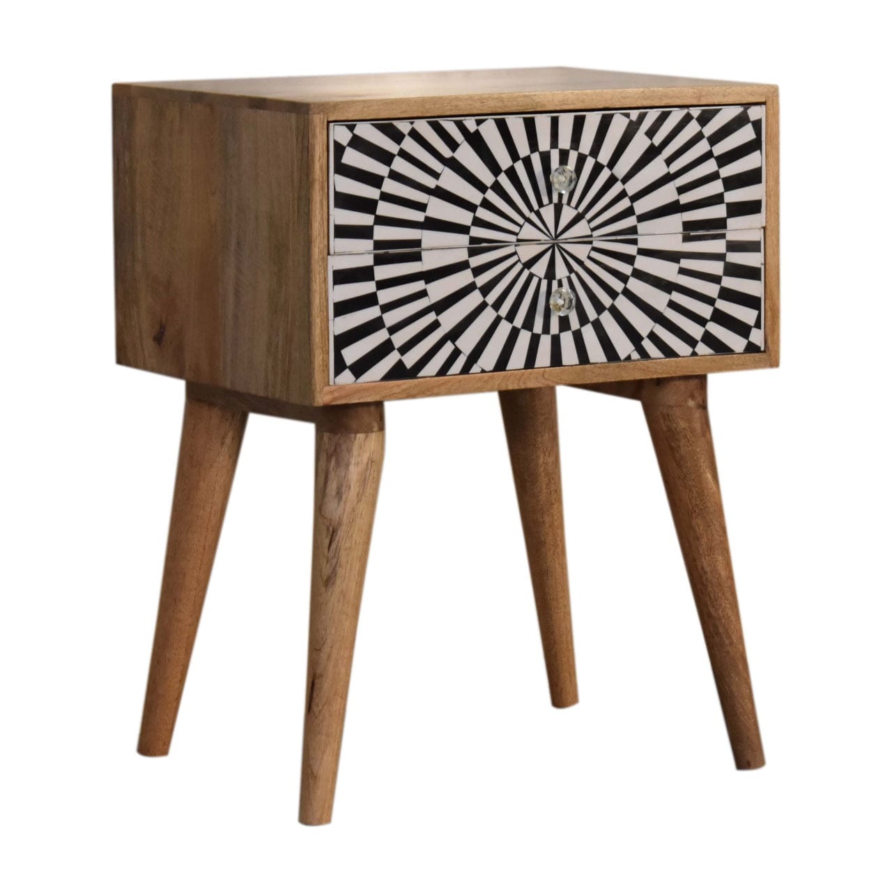 Mid-Century Modern Raine Nightstand - Solid Mango Wood Bedside Table for Bedroom - product view 2 showing handcrafted...