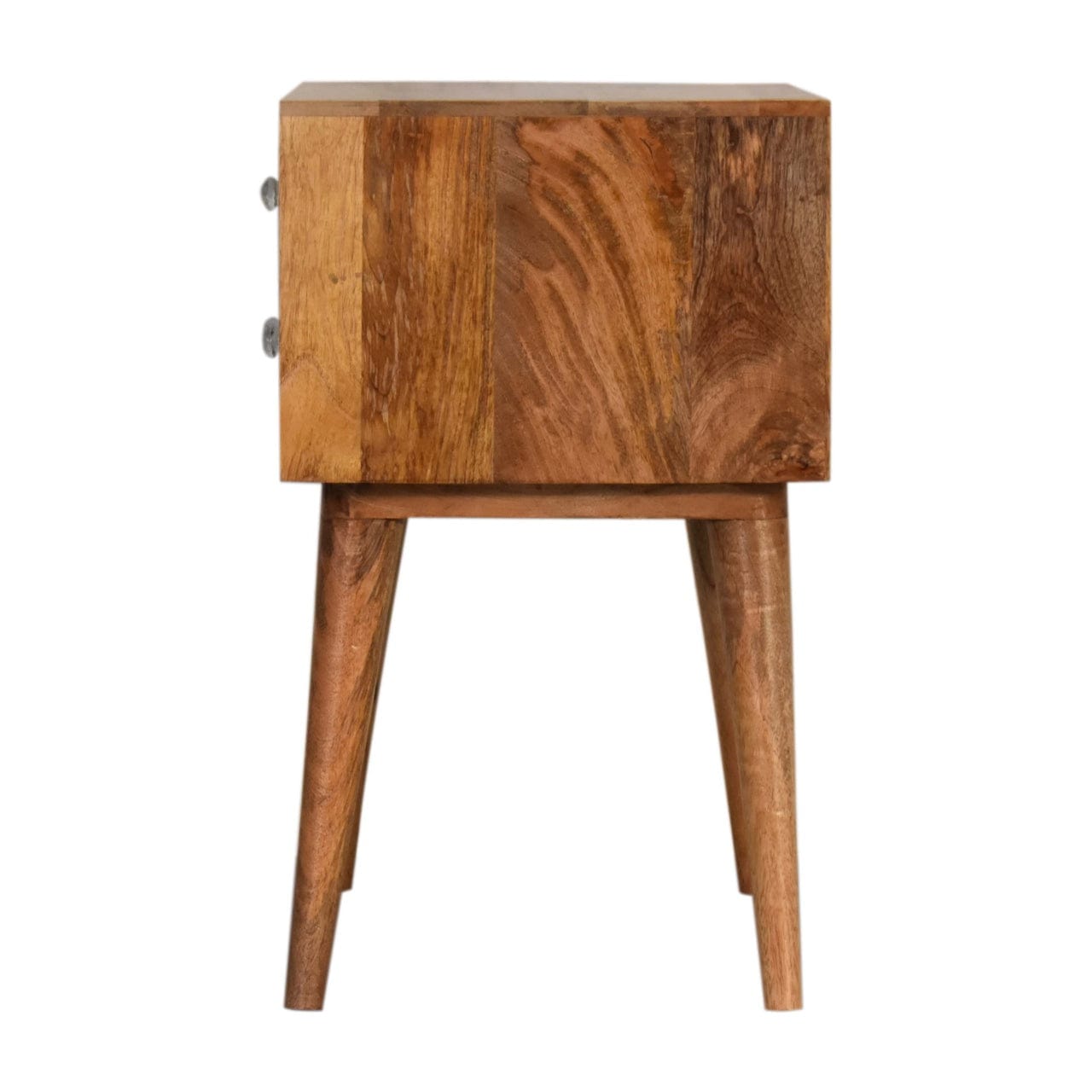 Mid-Century Modern Raine Nightstand - Solid Mango Wood Bedside Table for Bedroom - product view 8 showing handcrafted...