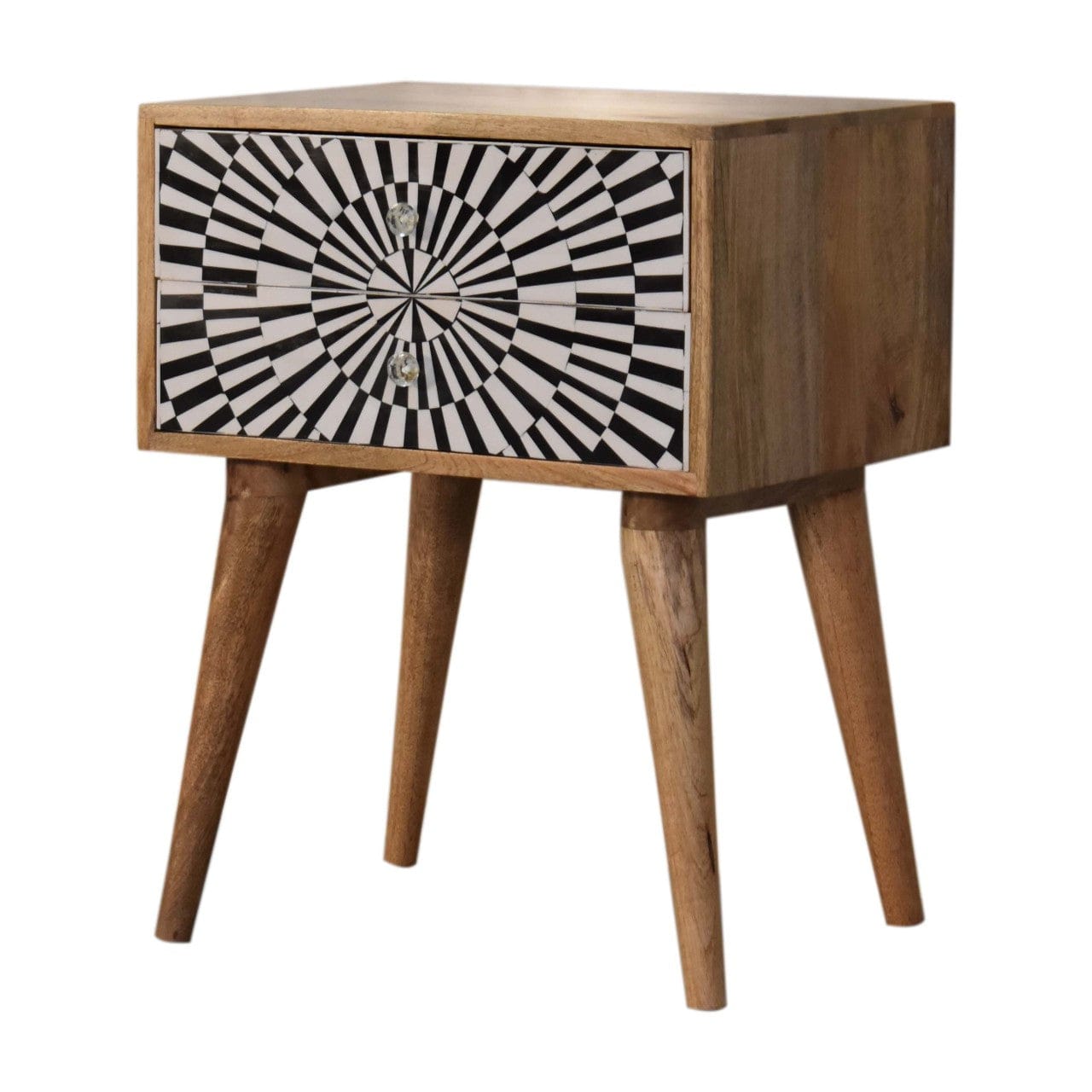 Mid-Century Modern Raine Nightstand - Solid Mango Wood Bedside Table for Bedroom - product view 3 showing handcrafted...