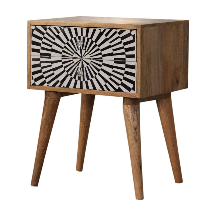 Mid-Century Modern Raine Nightstand - Solid Mango Wood Bedside Table for Bedroom - product view 3 showing handcrafted...