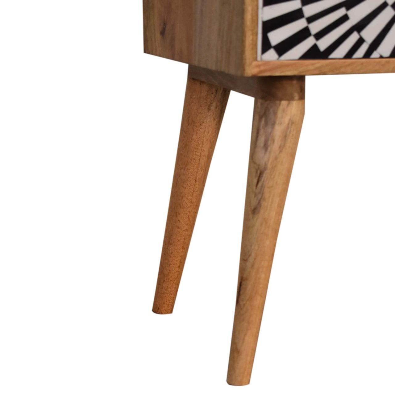 Mid-Century Modern Raine Nightstand - Solid Mango Wood Bedside Table for Bedroom - product view 7 showing handcrafted...