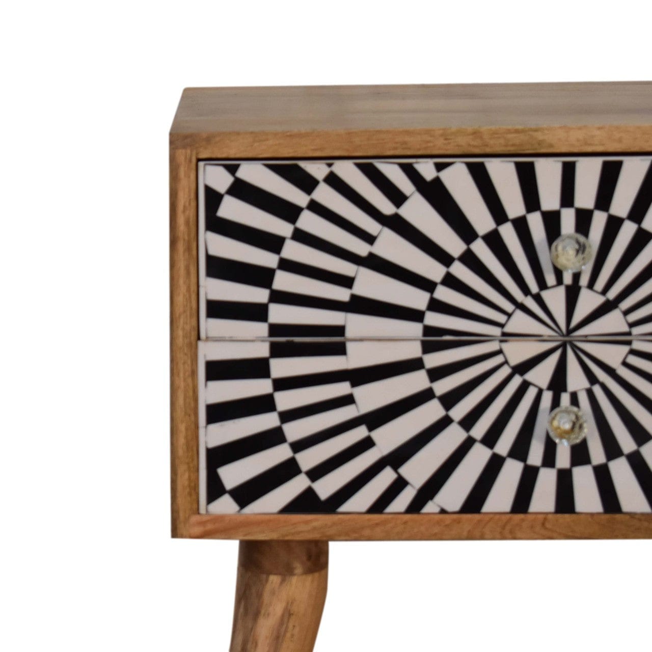 Mid-Century Modern Raine Nightstand - Solid Mango Wood Bedside Table for Bedroom - product view 4 showing handcrafted...