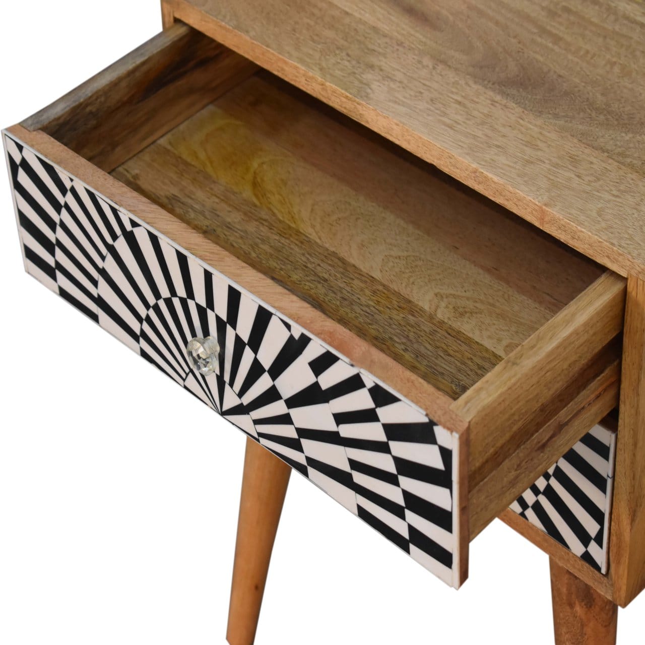 Mid-Century Modern Raine Nightstand - Solid Mango Wood Bedside Table for Bedroom - product view 6 showing handcrafted...
