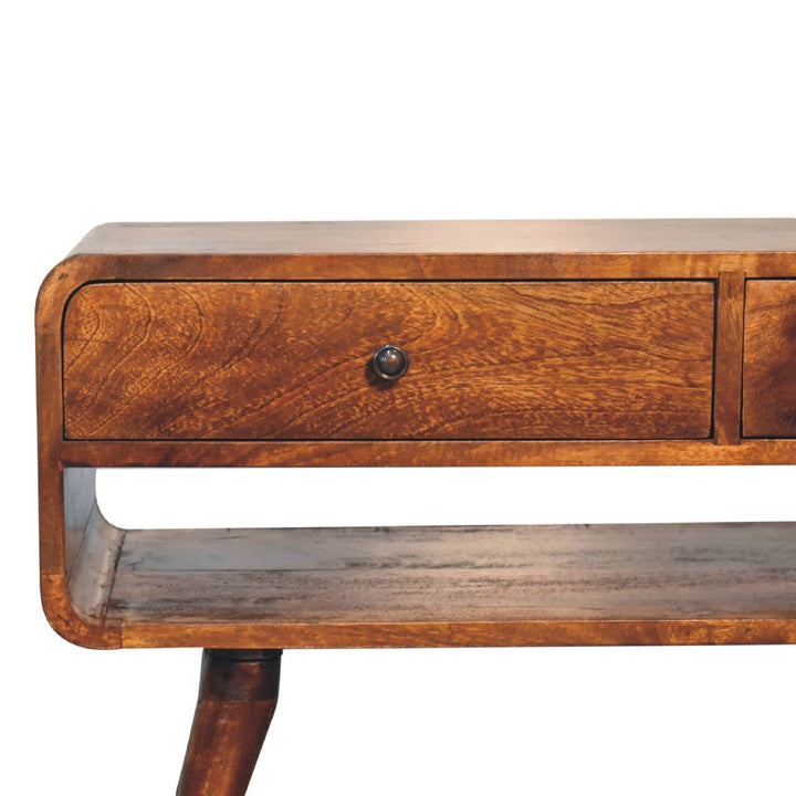 Mid-Century Modern Reverse Curved Chestnut TV Stand - Solid Mango Wood Entertainment Center for Living Room - product...
