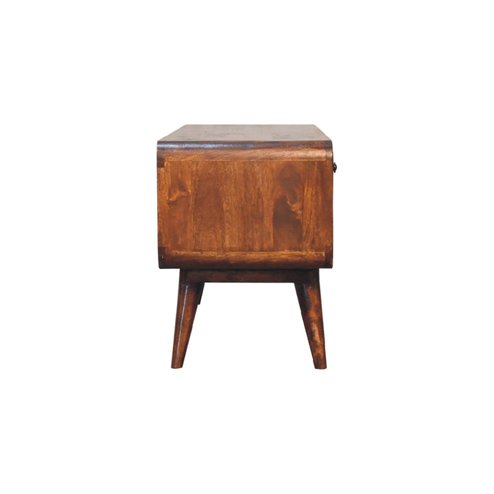 Mid-Century Modern Reverse Curved Chestnut TV Stand - Solid Mango Wood Entertainment Center for Living Room - product...
