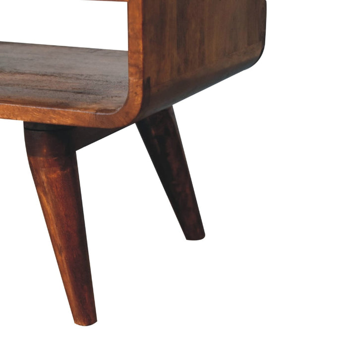 Mid-Century Modern Reverse Curved Chestnut TV Stand - Solid Mango Wood Entertainment Center for Living Room - product...