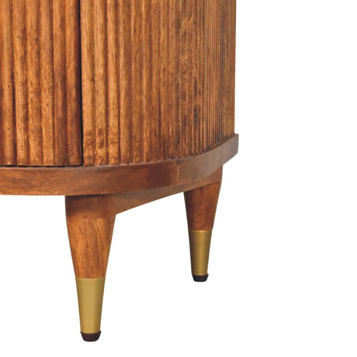 Mid-Century Modern Ribbed Nightstand - Solid Mango Wood Bedside Table for Bedroom - product view 7 showing handcrafted...