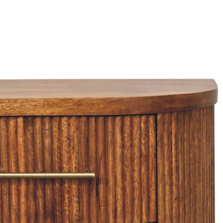 Mid-Century Modern Ribbed Nightstand - Solid Mango Wood Bedside Table for Bedroom - product view 4 showing handcrafted...