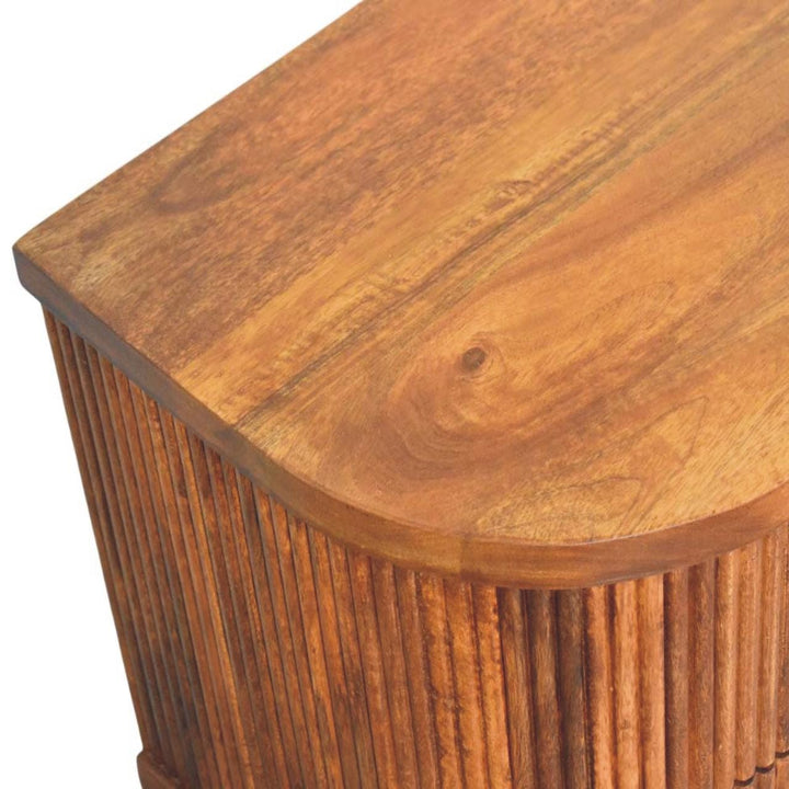 Mid-Century Modern Ribbed Nightstand - Solid Mango Wood Bedside Table for Bedroom - product view 5 showing handcrafted...