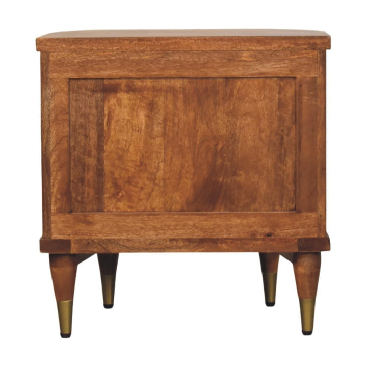 Mid-Century Modern Ribbed Nightstand - Solid Mango Wood Bedside Table for Bedroom - product view 9 showing handcrafted...