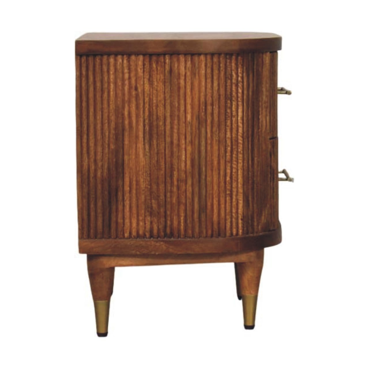 Mid-Century Modern Ribbed Nightstand - Solid Mango Wood Bedside Table for Bedroom - product view 8 showing handcrafted...