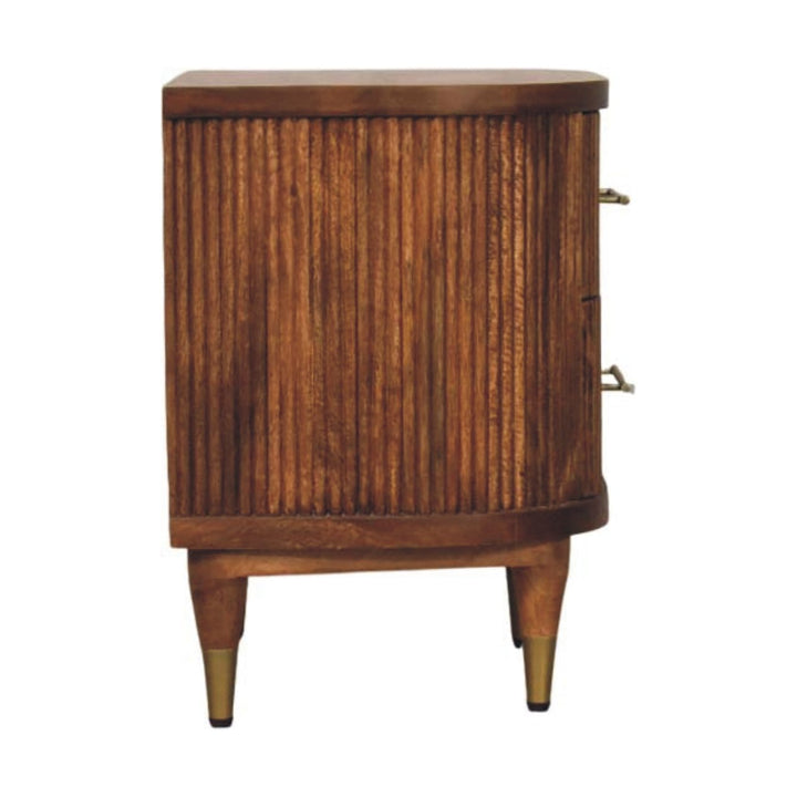 Mid-Century Modern Ribbed Nightstand - Solid Mango Wood Bedside Table for Bedroom - product view 8 showing handcrafted...